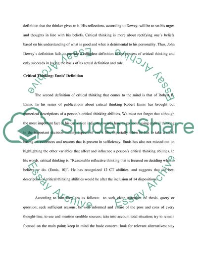 Critical Thinking: Definitions and Descriptions Revisited