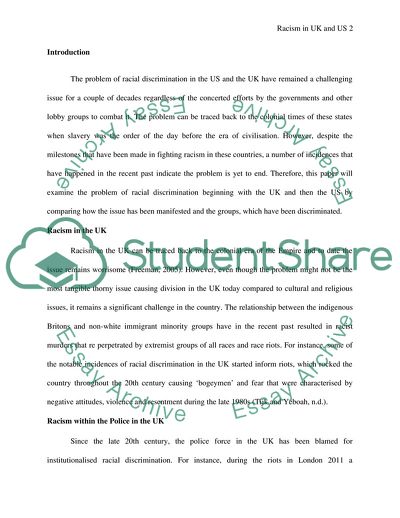 Comparison of Racism between UK and USA
