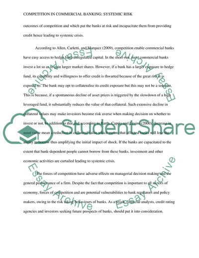 Competition in Commercial Banking: Systemic Risk