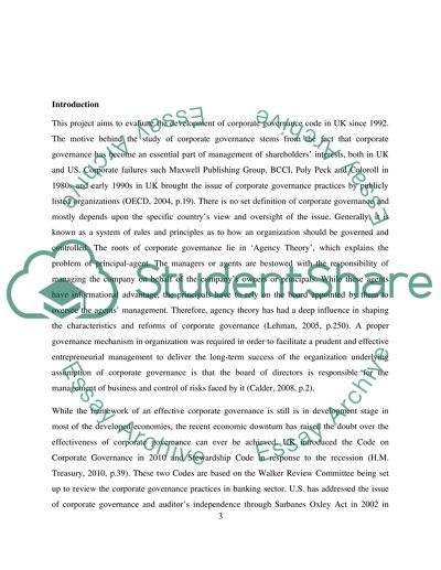 The development of corporate governance code in UK since 1992