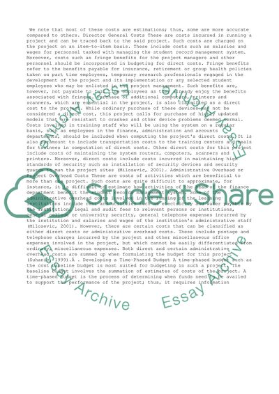 Director General Costs and Project Overhead Costs