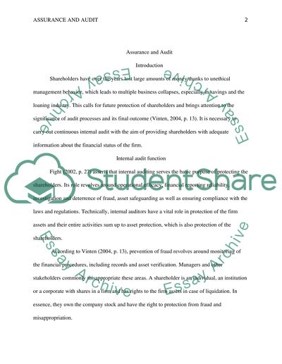 Finance - Assurance and Audit