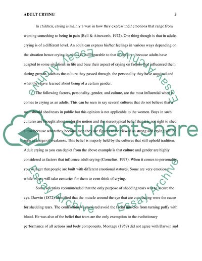 The Effects of Culture, Gender and Personality in Crying Among Adults