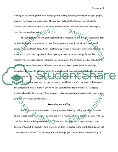 Human Resource Management into the Coca Cola Company