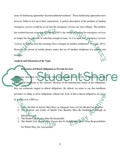 Healthcare Finance - The Problem of Funding Emergency Services