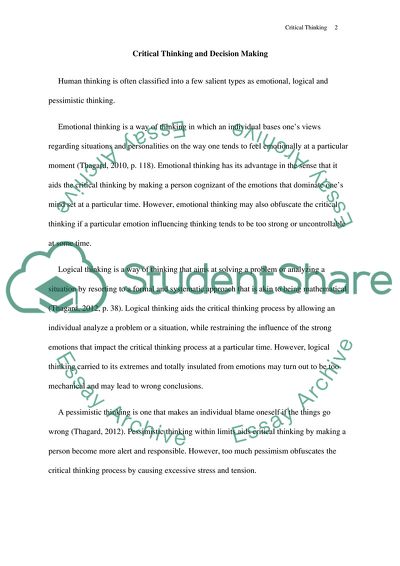 Critical Thinking and Decision Making