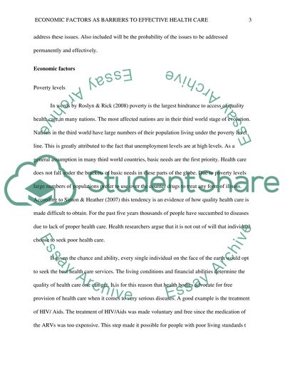 Economic Factors as Barriers to Effective Health Care