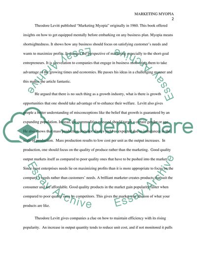 Criticism of Marketing Myopia Article