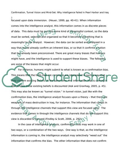 Confirmation, Tunnel Vision and Mind-Set: Why Intelligence Failed In Pearl Harbor and Iraq
