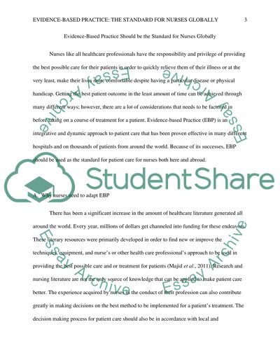 Evidence-Based Practice Should Be the Standard for Nurses Globally