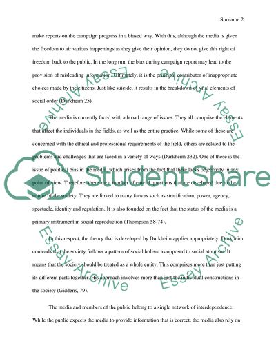 Durkheims Analysis of Media and Political Bias