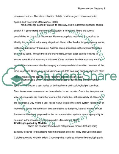 Challenges of Recommendation Systems