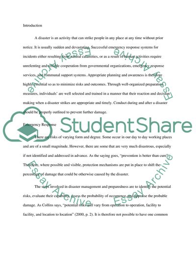 Disaster Planning and Preparation