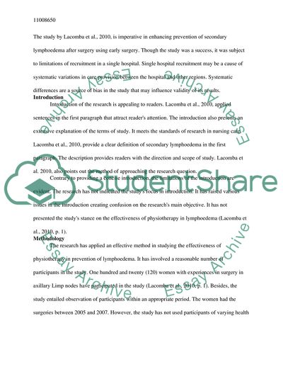 Effectiveness of Early Physiotherapy to Prevent Lymphoedema after Surgery for Breast Cancer