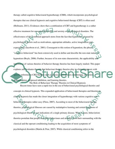 Role of Behavior Therapy Theories in Clinical Hypnosis