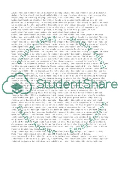 Azusa Pacific University Soccer Field Facility Safety