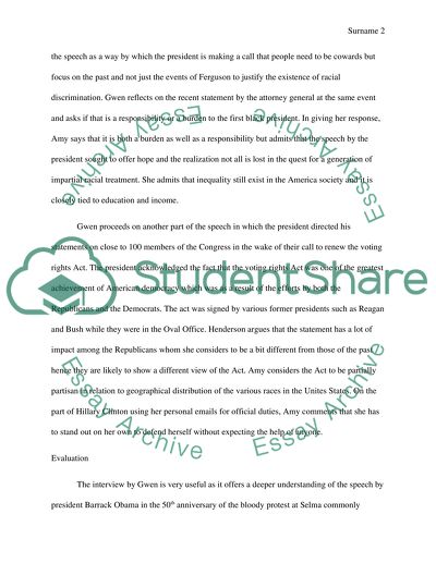 Analysis of Finding Hope and Reality in Obamas Speech at Selma Article by Gwen Ifil