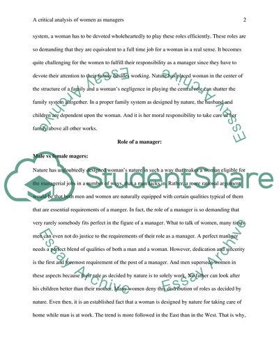 Study of Women as Managers