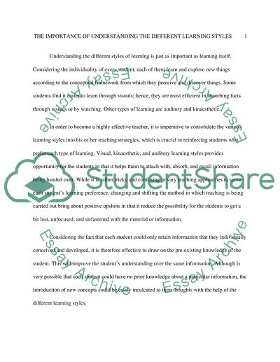 Importance of Understanding the Different Learning Styles