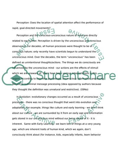 The Functions of the Unconscious and Conscious State of Mind against Perception