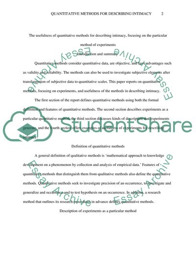 Usefulness of Quantitative Methods for Describing Intimacy