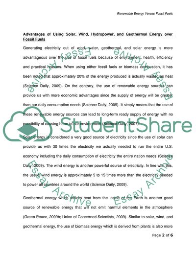 Renewable Energy Sources versus Fossil Fuels