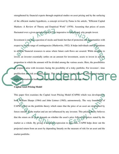 Evolution of Asset Pricing Theories