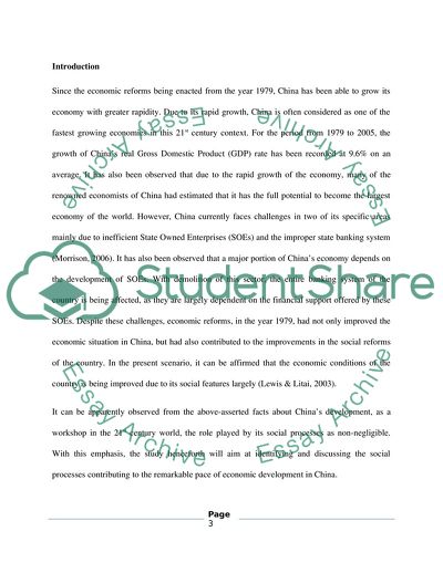 Social Processes Facilitating the Economic Growth of China