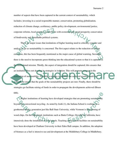 Sustainability in the Institutions of Higher Learning