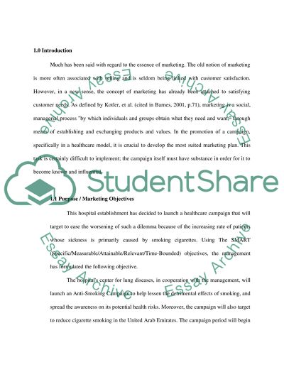 Marketing plan for the healthcare entity (smoking campaign)