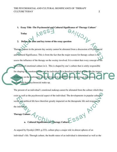 The Psychosocial and Cultural Significance of Therapy Culture