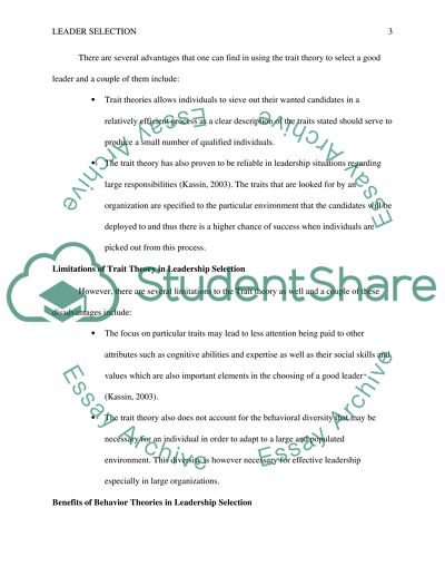 Factors of Leader Selection