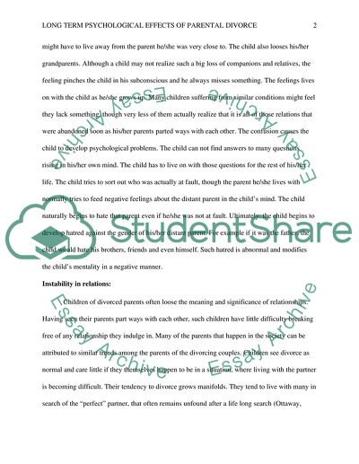 Long term psychosocial effects of parental divorce