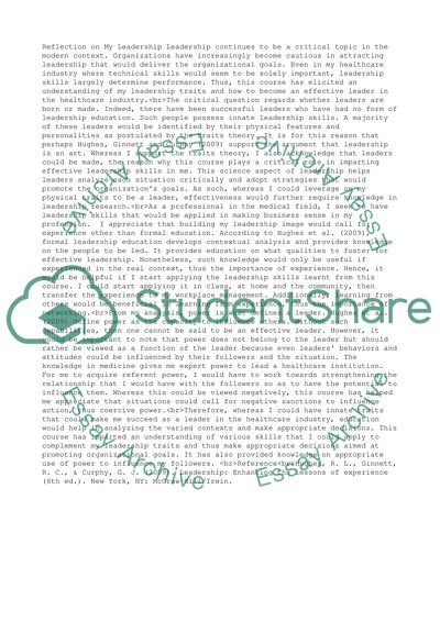 Reflection on my leadership