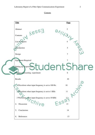 Laboratory Report of an Experiment on Optical Fibre Transmission