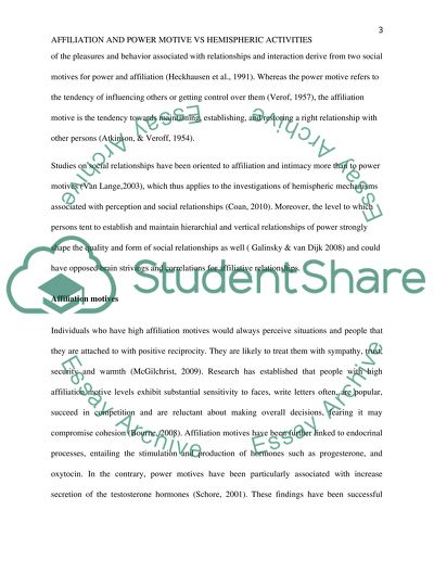 Effects of Affiliation and Power on Hemispheric Visual Stimuli Processing