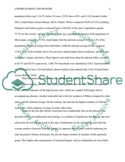 Hunger Situation of Low-Income-Earning African Americans in the State of Mississippi