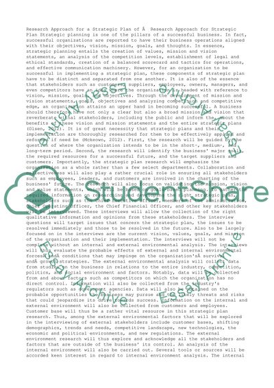 Research Approach for a Strategic Plan