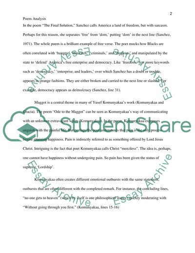 Poem Analysis: Dove, Komunyakaa, Sanchez and Collins