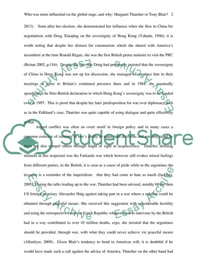 Who Was More Influential On the Global Stage, And Why: Margaret Thatcher or Tony Blair