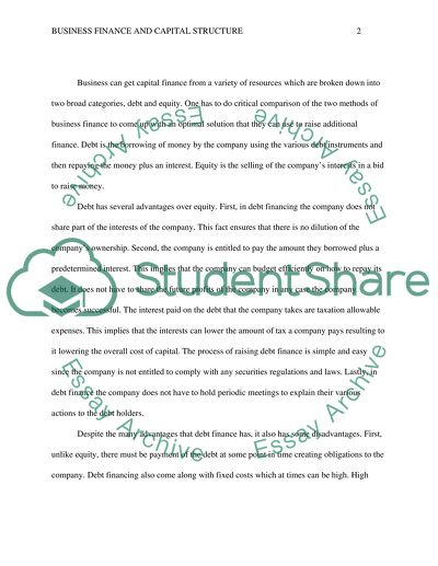 Business Financing and the Capital SStructure