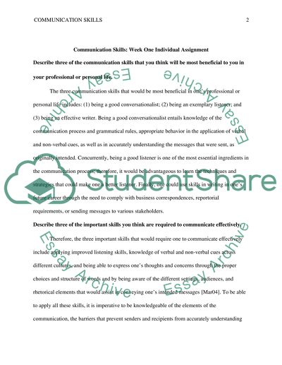 Communication Skills - Week One Individual Assignment