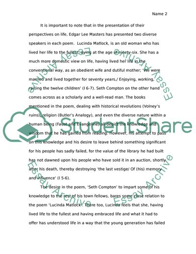 Poetry Explication: Edgar Lee Masters Lucinda Matlock and Seth Compton