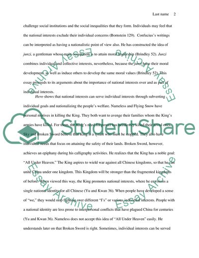 How National Interests Supports Individual Interests through Junzi in Hero Movie