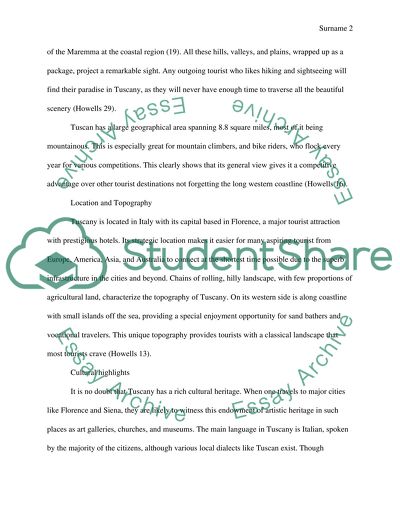 The Description, Analysis, and Research of Tuscany, Italy, as a Tourist Destination