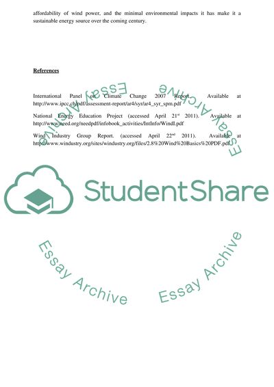 Wind Power as an Alternative to Fossil Fuels