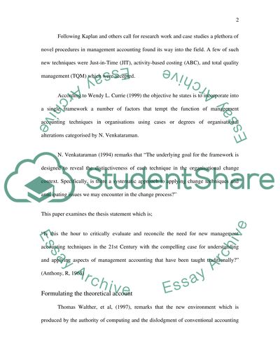 Organizational Changes in Management Accounting