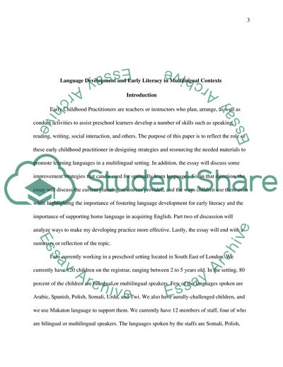 Early Language Development and Literacy in Multilingual Contexts