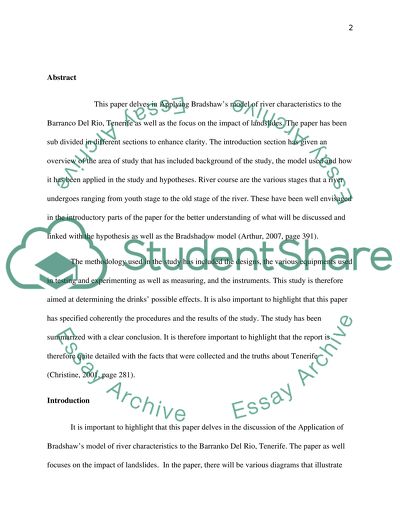 Applying Bradshaws Model to the Barranco Del Rio, Tenerife