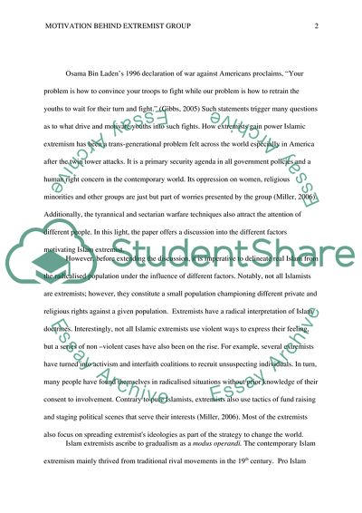 Motivation behind Islamic Extremist Group